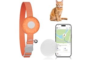 ZFSJTAG GPS Tracker for Cats, Compatible with Apple Find My App (Only iOS), No Monthly Fee, Waterproof (White Tracker, Orange Cat Collar)