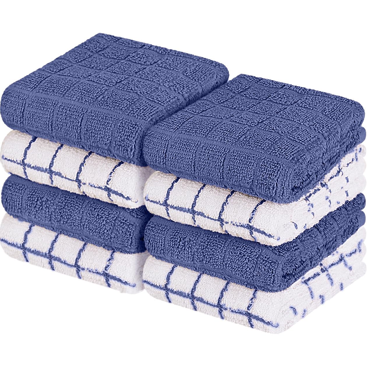 Westlane Linens 30x30cm Small Cotton Tea Towels for Kitchen – Soft Dish Cloths, Lint-Free Cloths, and Kitchen Towels Set (Blue & White - Pack of 8)