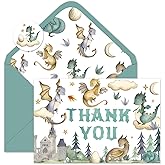 FYSUIMU 50 Pack Cartoon Dragon Baby Shower Thank You Cards Boxed Greeting Cards with Envelopes Stickers Blank Note Card for Birthday Party Supplies