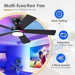 BYKISTOK 46In RGB Ceiling Fans with Lights - Black