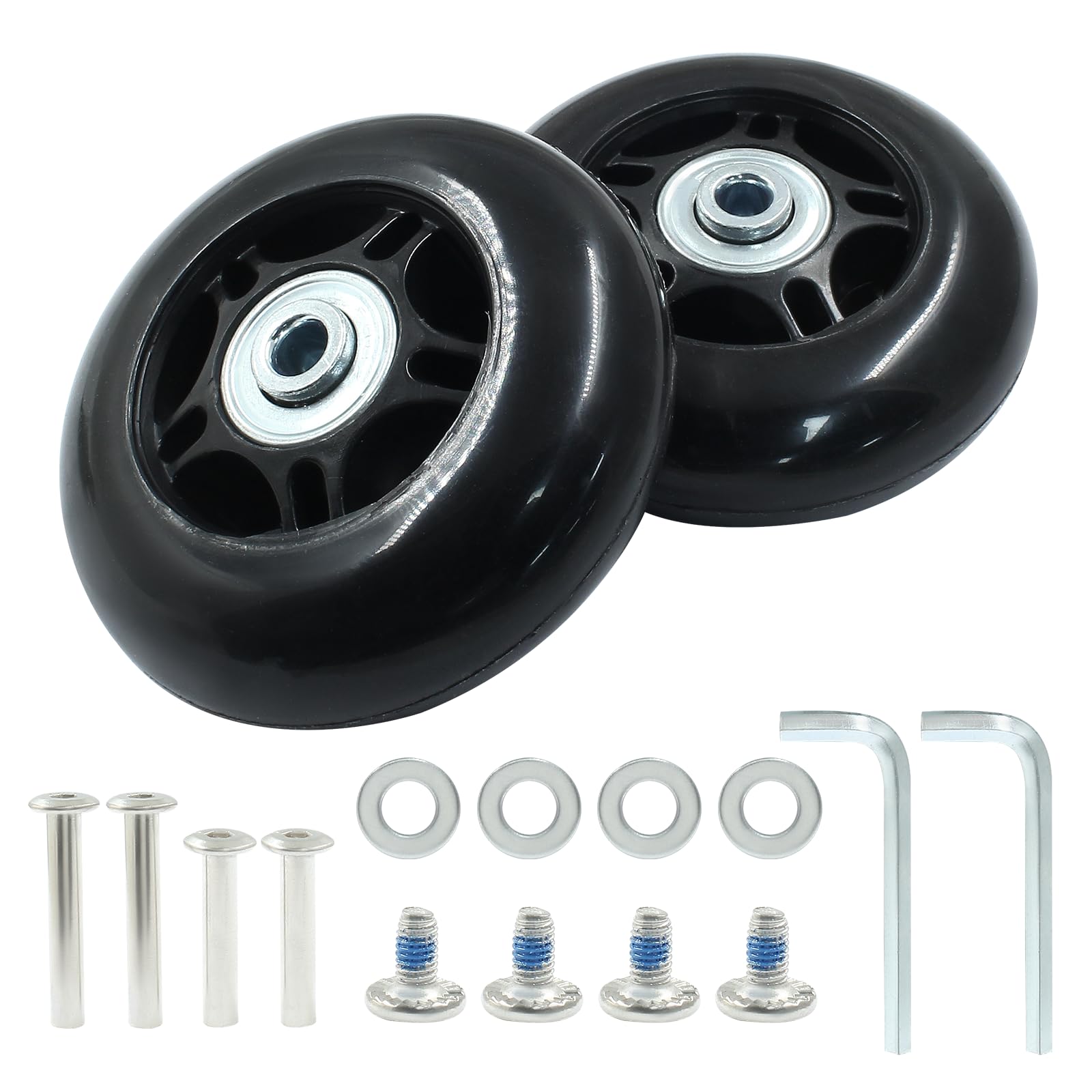 Photo 1 of Zorveiio 2 Pack 75mm x 24mm Suitcase Replacement Wheels Lnline Skate Wheels Travel Bags Caster Rubber Luggage with Accessories, Black