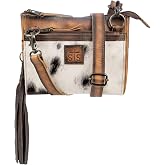 STS Ranchwear Guadalupe Cowhide Lily Crossbody, Leather Bag | Distressed Hair-On-Hide Design, Four Card Slots, Removable Fringe Tassel, Adjustable Removable Strap, One-Of-A-Kind Coloring