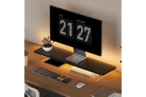 AFOOYO Monitor Stand Riser,31.5-Inch LED Light Wood Computer Monitor Stand with Adjustable Acrylic Legs,Desk Accessories Desktop Organizer Stand for, Computer,Laptop,Printer,PC TV Screen Riser,Black