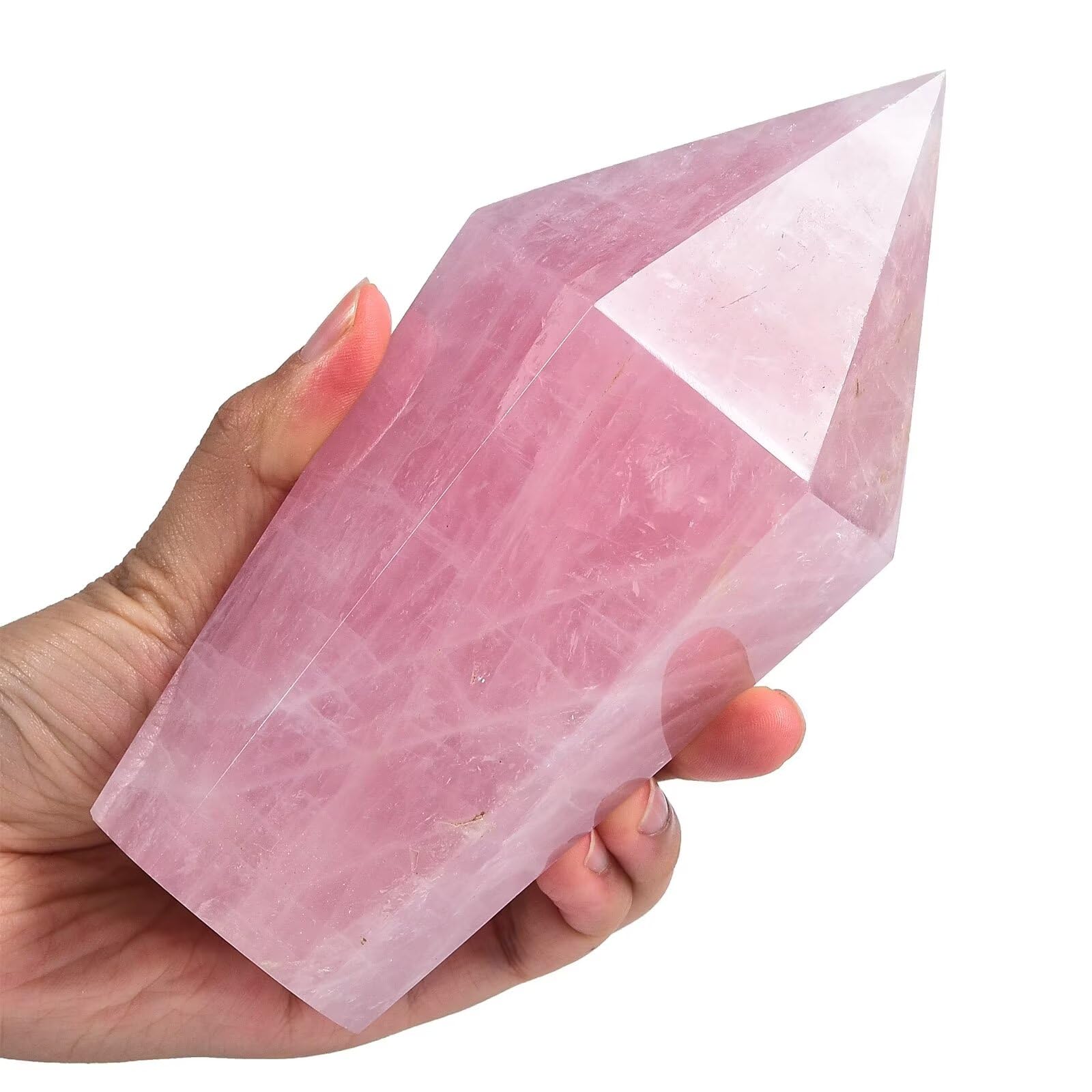 Photo 1 of VIZYTOU Rose Quartz Stone Tower Obelisk Large Healing Crystal Rock Point Wand Reiki Healing Meditation Stone 1.7-2.2 LBS