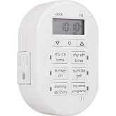 myTouchSmart Plug-in Digital Timer, 2 Grounded Outlets, White | Auto Adjust Sunrise/Sunset, 8 Custom On/Off Times, Battery Backup, For Indoor Use, Plug-in Timer for Electrical Outlets