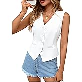 GORGLITTER Women's Vest Tops Dressy Casual V Neck Button Down Crop Tops Sleeveless Dressy Waistcoat Vest Going Out Tops