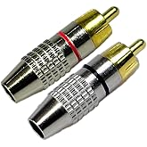 Conwork RCA Plug Solderless, 2-Pack RCA Male Plug Screws Audio Video in-Line Jack Adapter Gold Plated