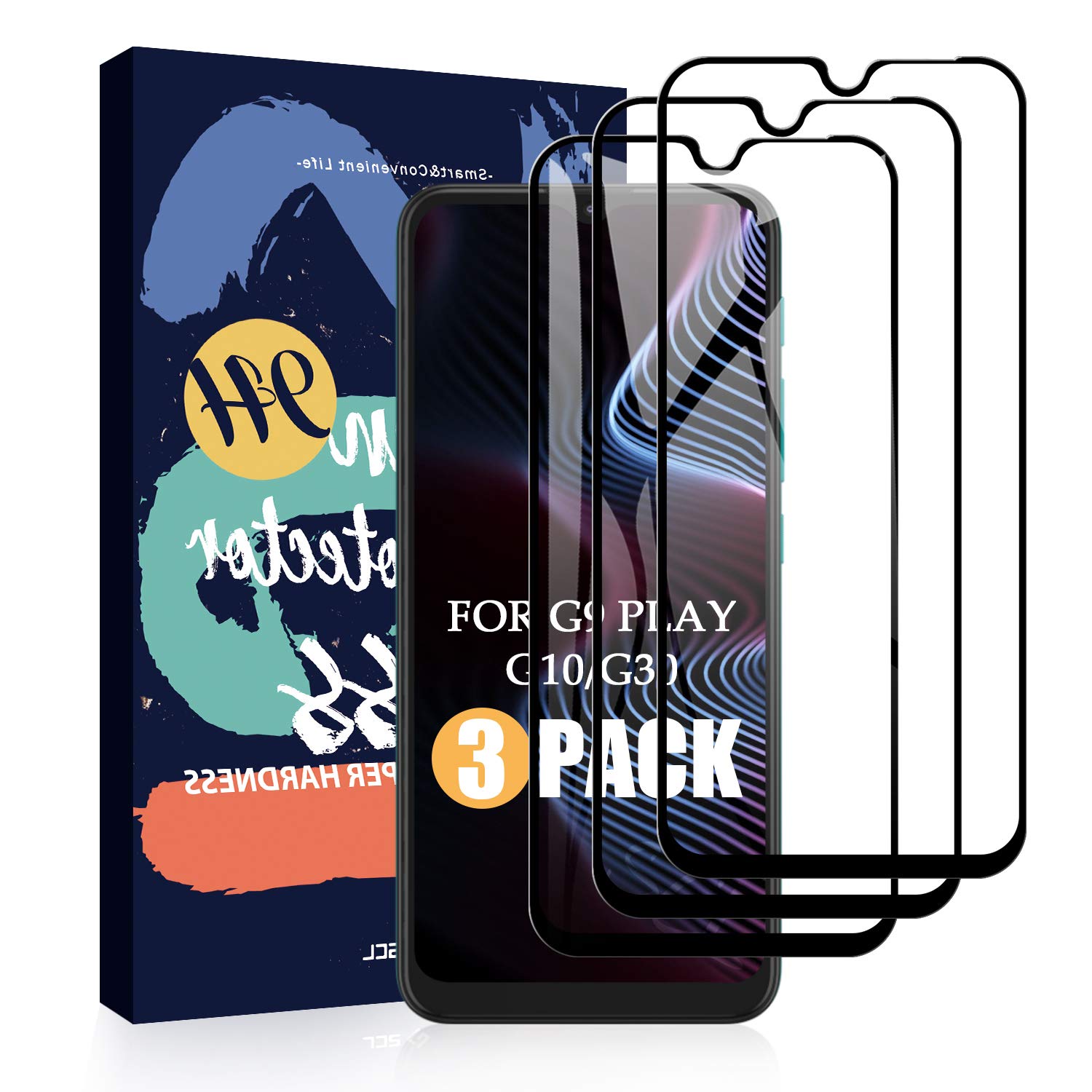 SCL Screen Protector for Motorola Moto G9 Play / G10 / G30 Screen Protector Moto G9 Play/Moto G10 / Moto G30 Tempered Glass Film [3-Pack], [3D Curved Full Coverage, Bubble-free, 9H Hardness]