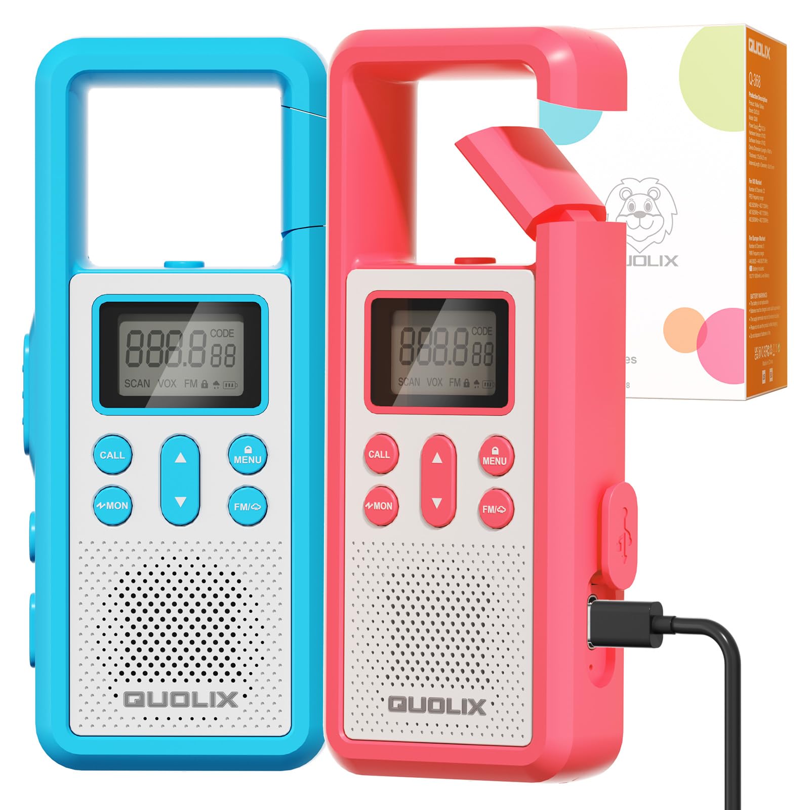 QUOLIX Kids Walkie Talkies Toys, Walkie Talkie Toys for Boys and Girls Aged 3-12, 3KM Rechargeable Long Range PMR446 Radios, Outdoor Camping & Hiking Gifts for Boys Girl, Portable and Lightweight