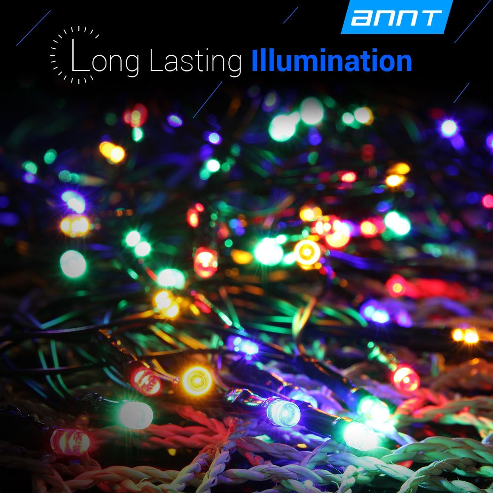 ANNT Solar Powered LED String Light, Ambiance Lighting, 55ft 17m 100 LED Solar Fairy String Lights for Outdoor, Gardens, Homes, Christmas Party (100 LED, Multi color)