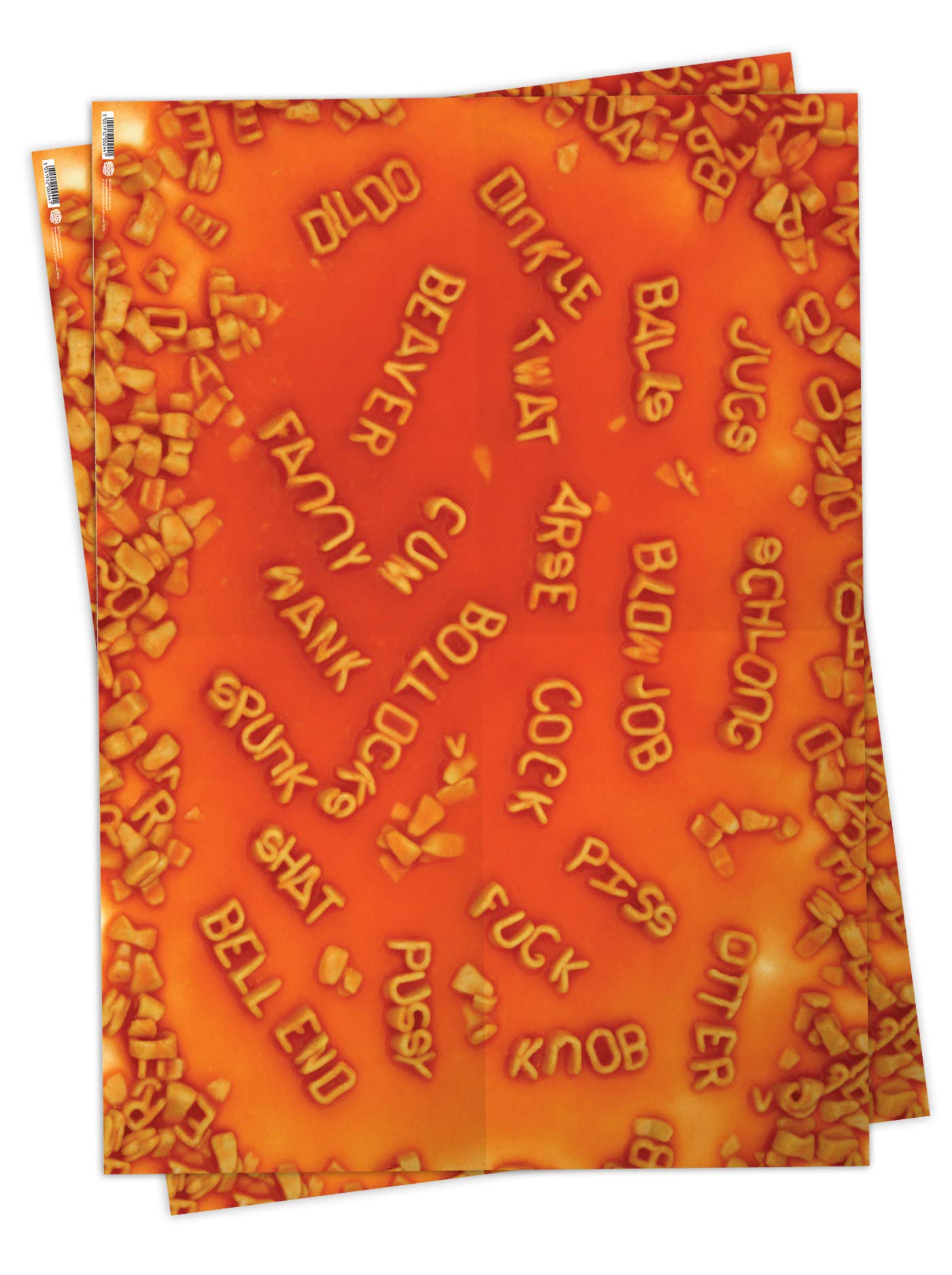 Brainbox Candy - Spaghetti Letters Wrap - 2 Sheets of Funny Rude Offensive Novelty Wrapping Paper - Humorous Gift Wrap For Him Her - Folded, Quality Wrap