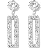 QJLE Geometric Rectangle Cubic Zirconia Rhinestone long Drop Dangle Earrings for women Hypoallergenic Pierced