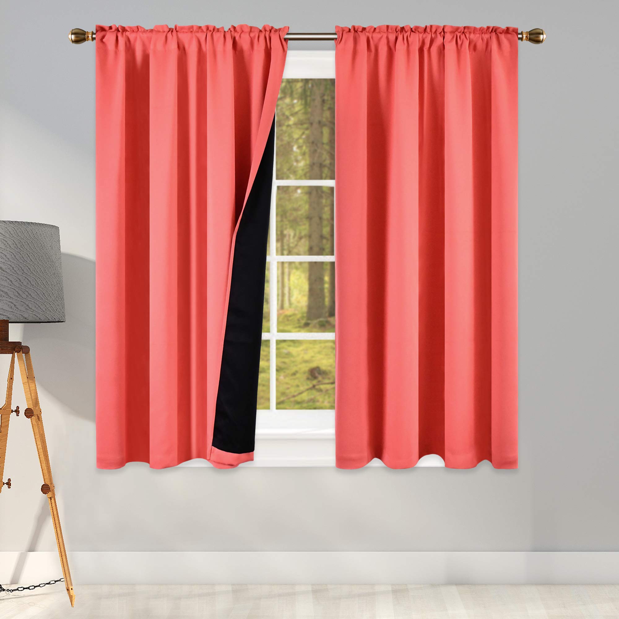 KEQIAOSUOCAI Coral 100PCT Blackout Curtains Bedroom Drapes - Totally Darkness Panels Thermal Insulated Lined Rod Pocket Curtains for Kids Room(2 Panels 42 by 45 Inch)