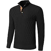 Auxo Men's Cable Knit Pullover Sweaters Casual Long Sleeve Stand Collar Quarter Button Knitted Sweater
