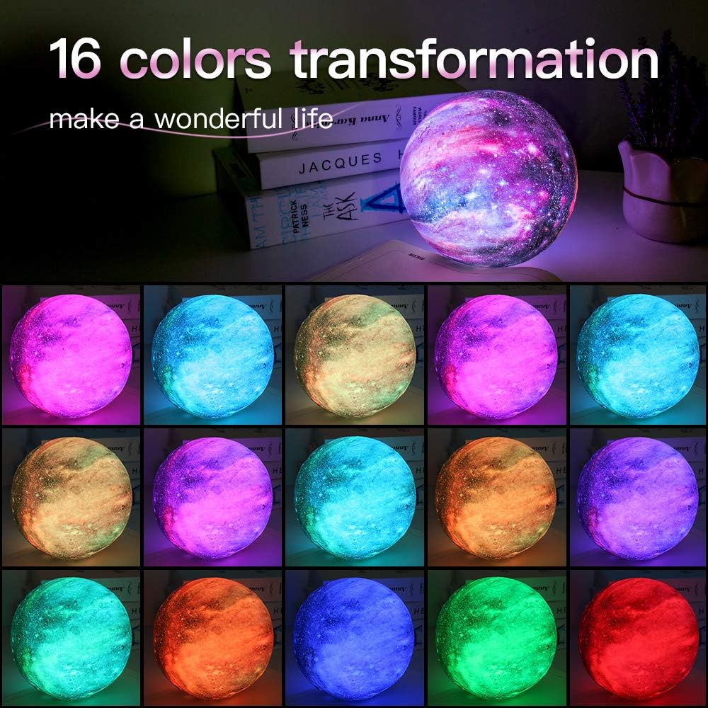 BRIGHTWORLD Moon Lamp Kids Night Light Galaxy Lamp 5.9 inch 16 Colors LED 3D Star Moon Light with Wood Stand, Remote & Touch Control USB Rechargeable Gift for Baby Girls Boys Birthday - - 