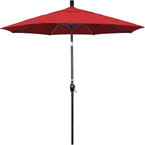 Amazon Com California Umbrella 7 5 Round Aluminum Market Umbrella Crank Lift Push Button Tilt Black Pole Sunbrella Jockey Red Patio Umbrellas Garden Outdoor