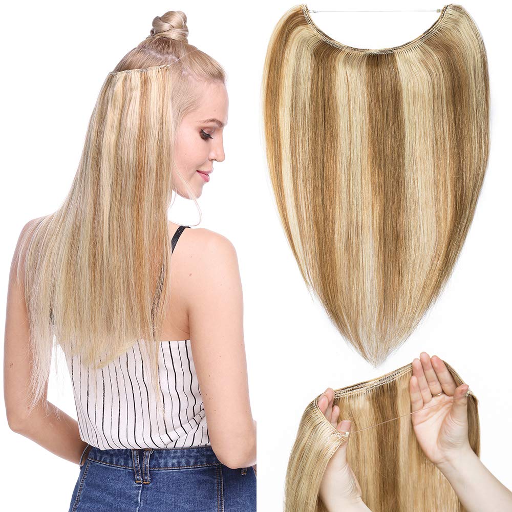 Easyouth Draht-Echthaarverlängerung 45 Cm, 80g, Farbe #4P27 – Mittelbraun Honigblond Mix, Remy-Menschenhaar