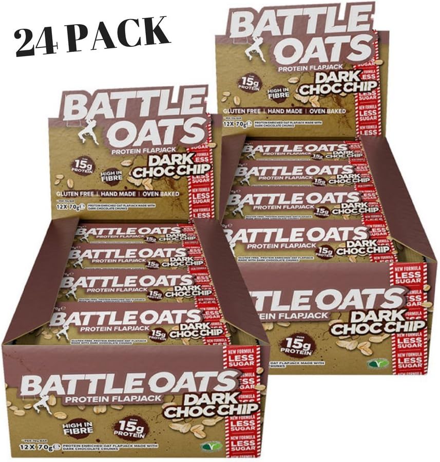 24 PACK Battle Oats Dark Chocolate Chip Protein Flapjack Bars 70g Gluten Free