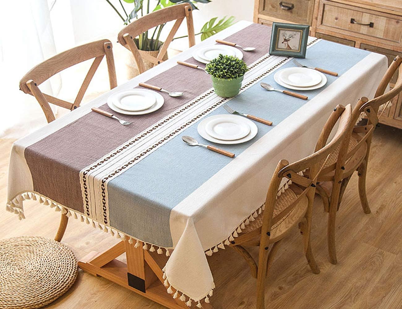 Uniguardian Table Cloth, Linen Tablecloth Waterproof Rectangle Washable Dinner Picnic Table Cloth Fashionable Multi-purpose Oblong Table Cover Indoor and Outdoor