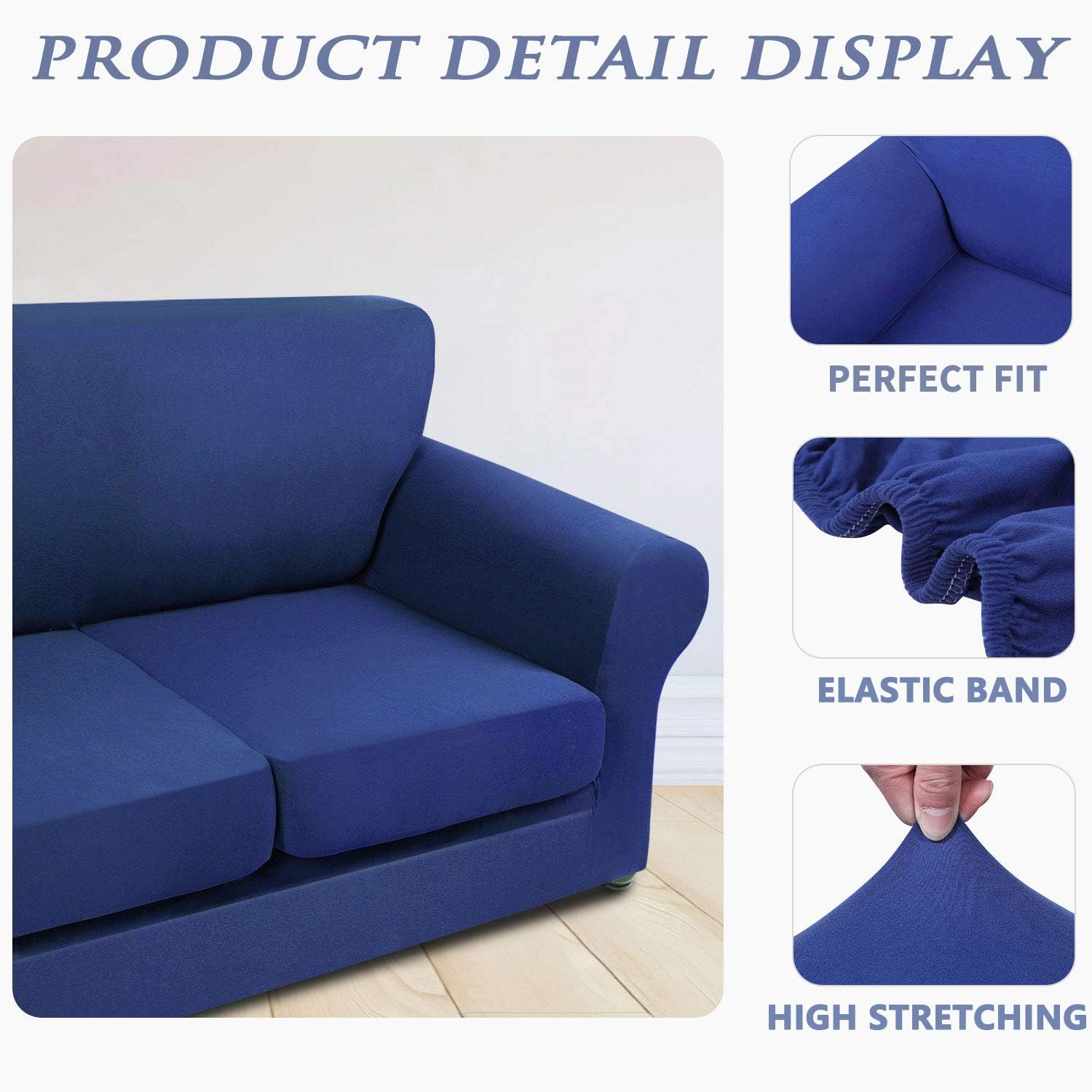 hyha 2 Piece Stretch Chair Covers for Living Room - Soft Armchair Slipcovers for Separate Cushion Covers, Washable Furniture Covers, Chair Slipcover with Elastic Bottom for Pets (Armchair, Navy): Kitchen & Dining