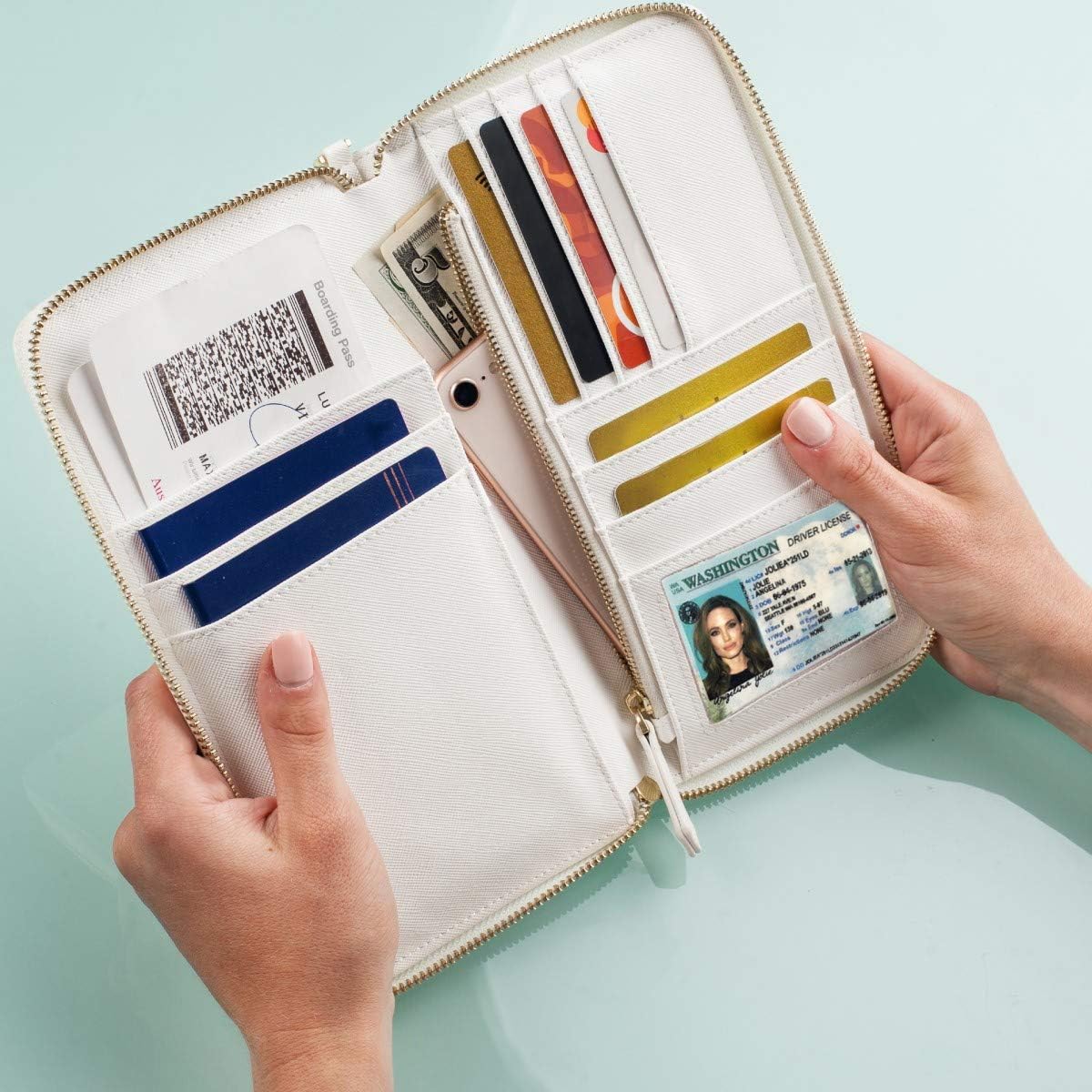  | Travel Document Organizer - RFID Passport Wallet Case Family Holder Id Wristlet (White) | Passport Wallets