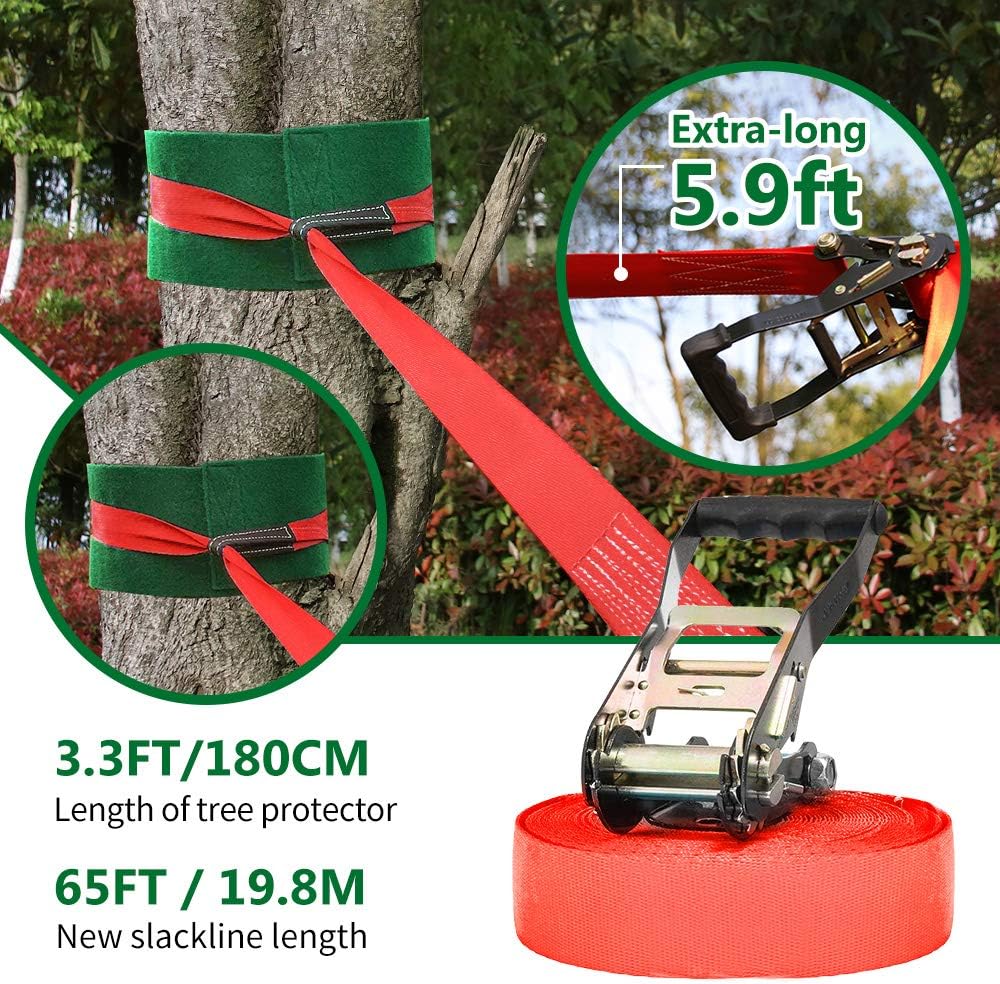 Ninja Warrior Obstacle Course for Kids - 2X65FT Longest Ninja Slackline with Most Complete Accessories for Kids, Swing, Trapeze Swing, Rope Ladder, Obstacle Net Plus 1.2M Arm Trainer: Toys & Games