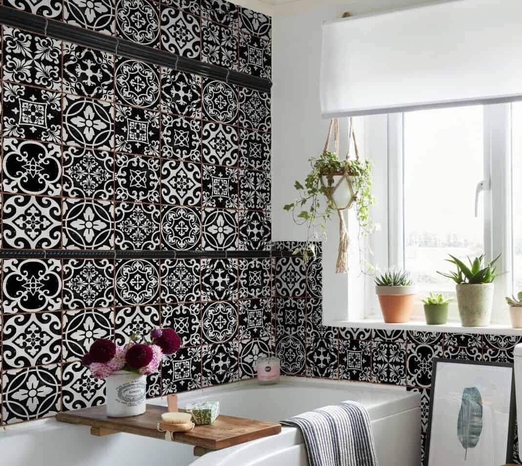 Black Tile Stickers Victorian Morrocan Modern Retro self Adhesive Wall Art Decor transfers- Bathroom backsplash Kitchen splashbacks Floral Decals Peel and Stick (Mixed Black - Image 3