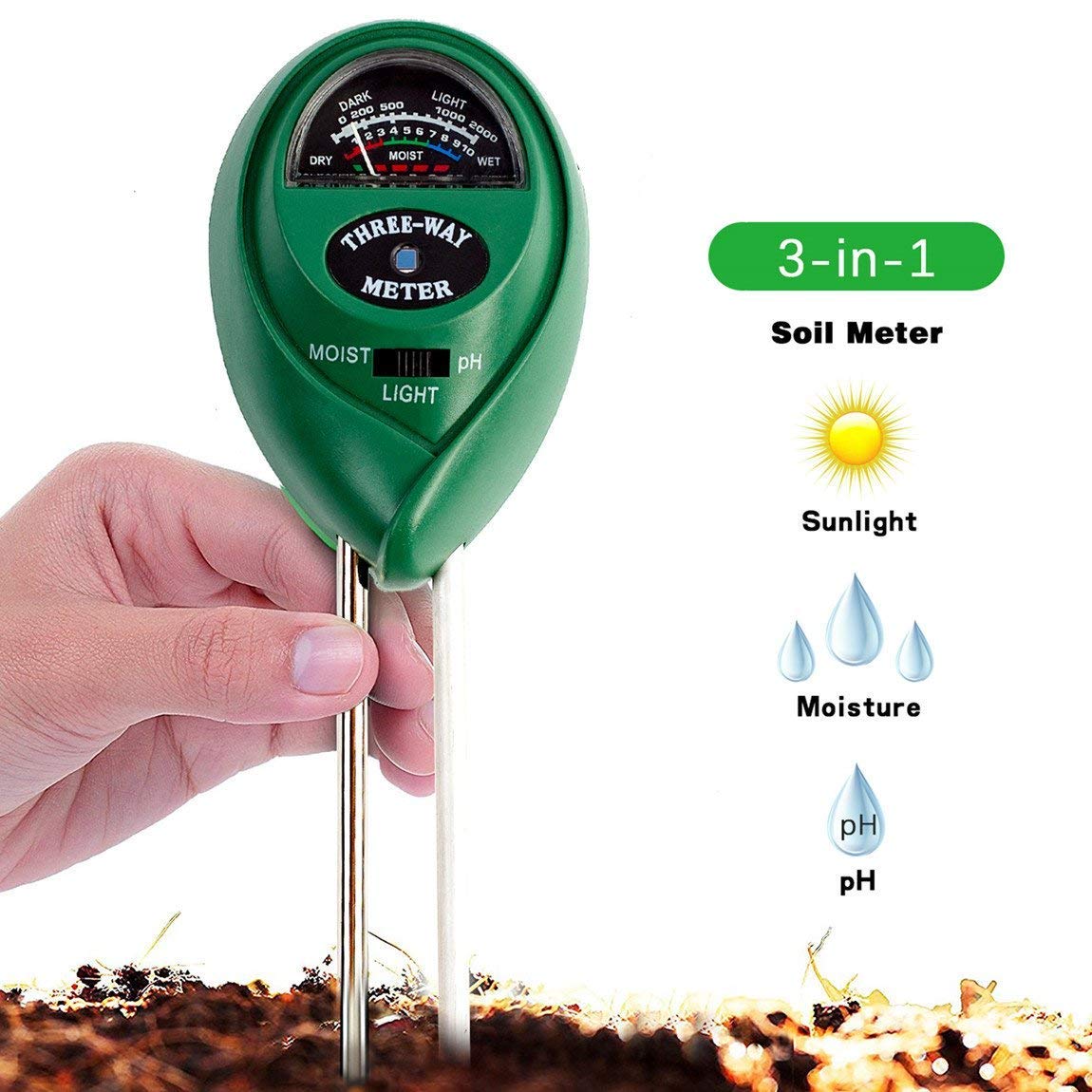 Soil Tester Kits, Three In One Soil Meter With Moisture Light And PH