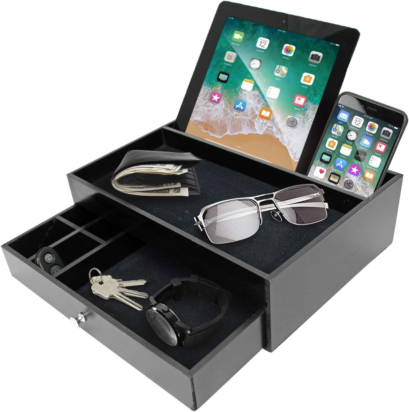 Amazon Com Mens Valet Tray For Men Nightstand Organizer Catch All Edc Tray For Men Keeping Items Organized As A Docking Station For Men Phone And Tablet Charging Station Organizer Home