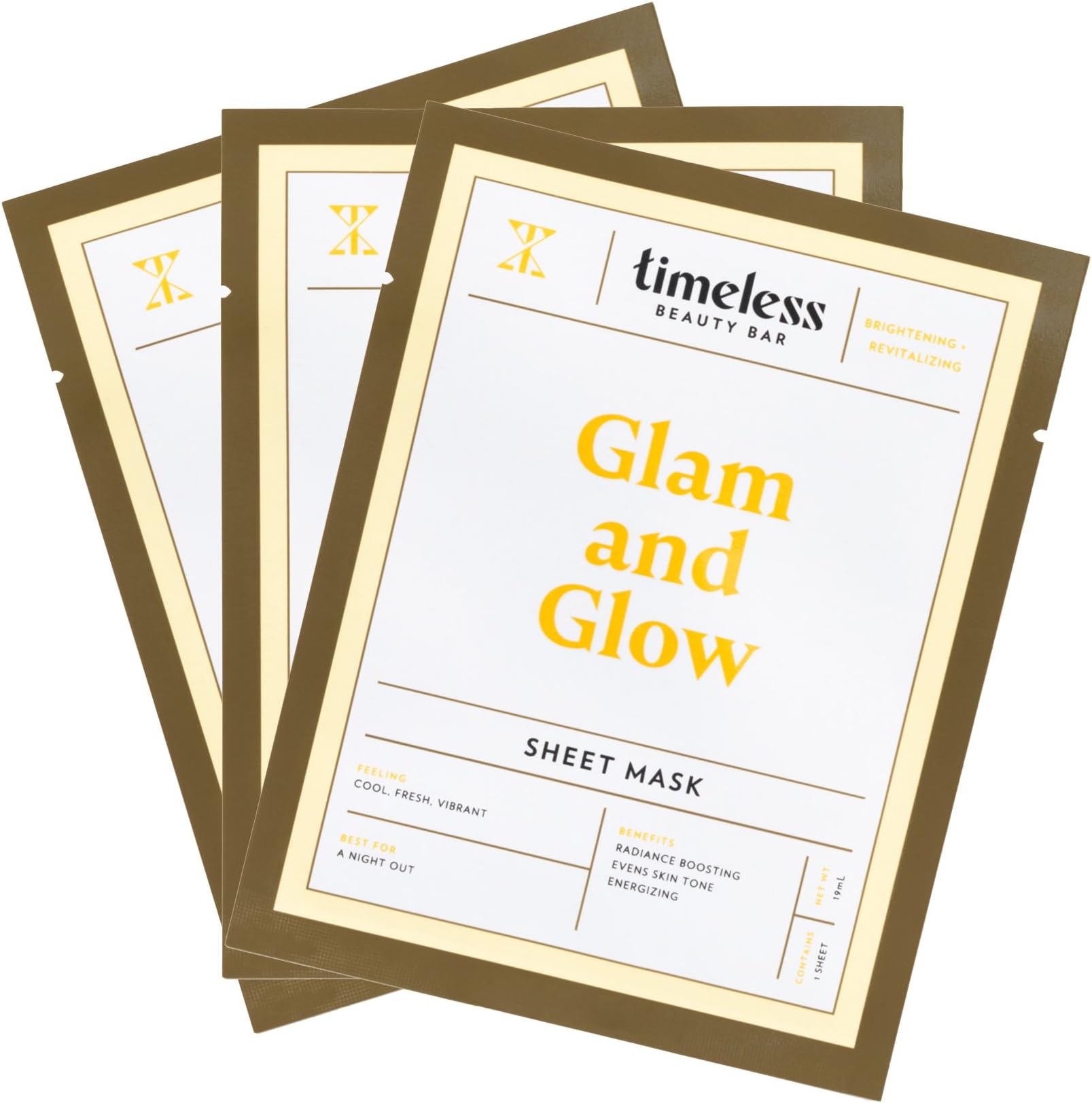 NEW! Timeless Beauty Bar Sheet Mask - Free from Harmful Ingredients, 100% Pure Cotton, Made in the USA (Pack of 3) (Glam and Glow)