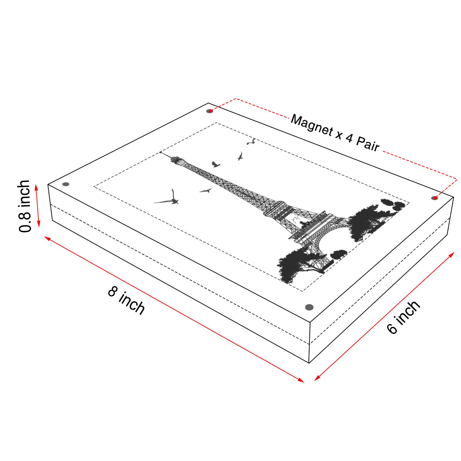Acrylic Photo Frames, Stand with Magnets, Holds 6 X 8 Inches Pictures,10mm+10mm Thickness Transparent by Boxalls