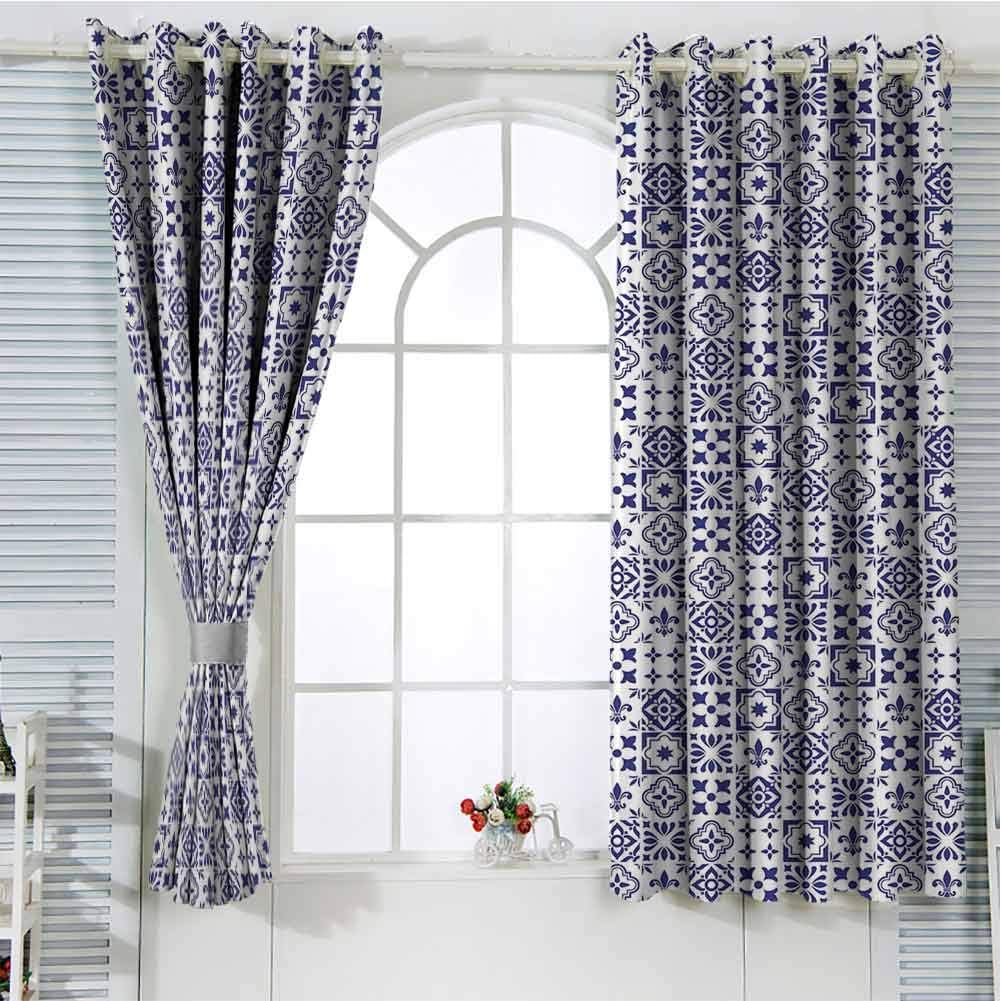 Jinguizi Grommet Window Curtain Curtains for bedroo Indigo and White