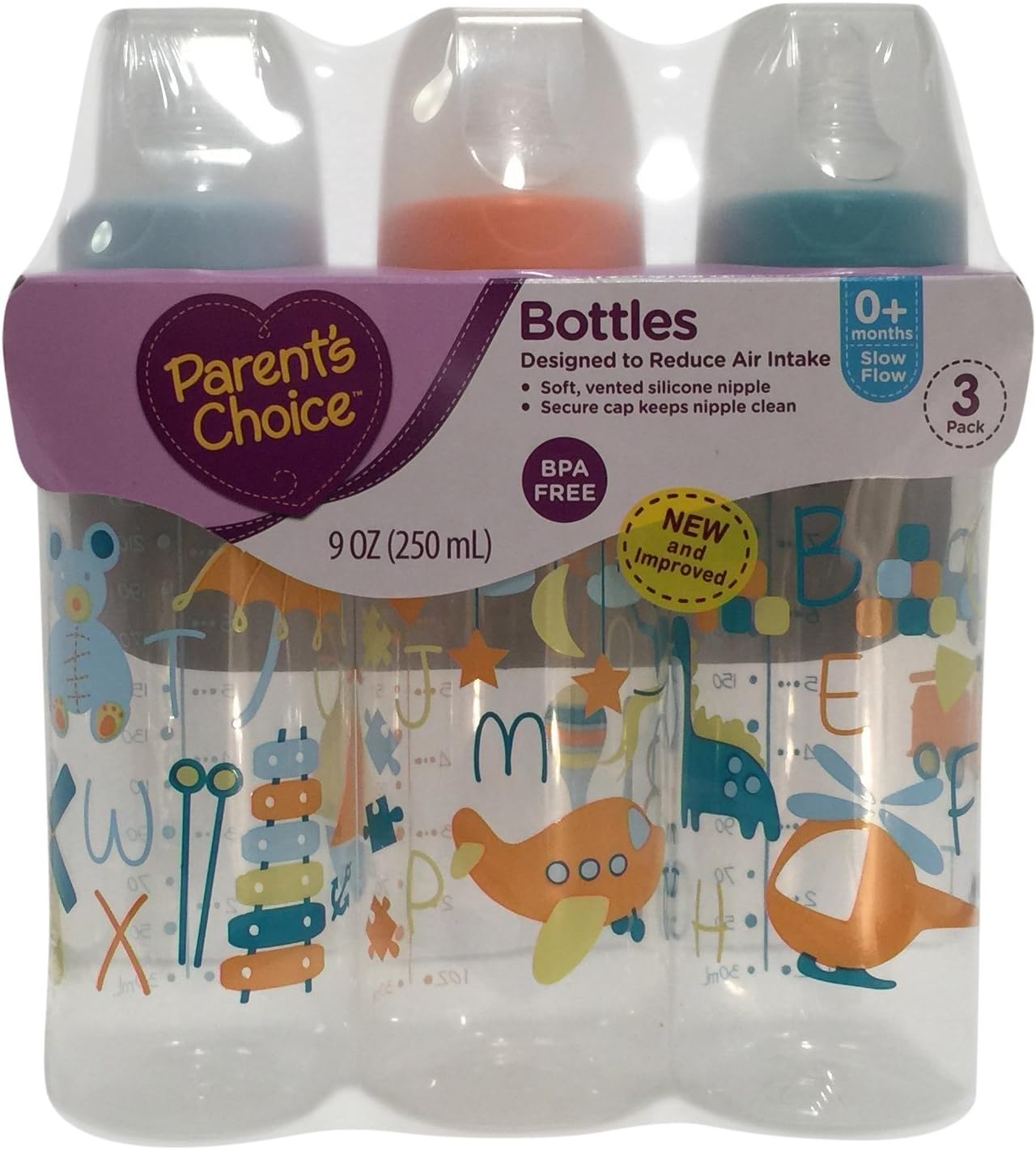 Parent S Choice Bottles 3 Pack 9oz Slow Flow For 0 Months Orange And Blue Amazon Ca Baby