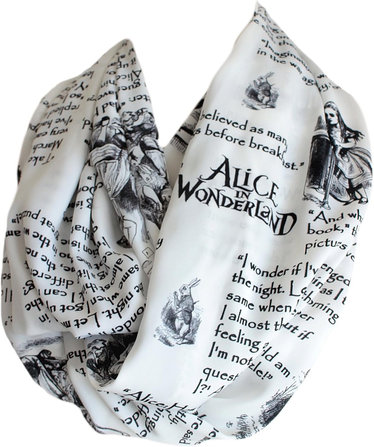 Etwoa's Lewis Carroll Alice in Wonderland Book Quotes White Infinity Scarf, Large