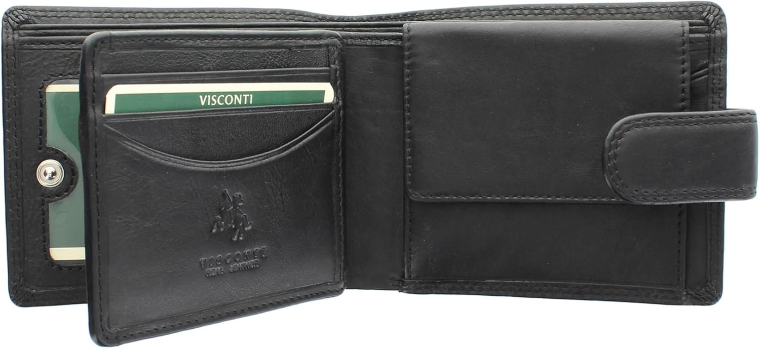 VISCONTI Heritage Collection Knightsbridge Leather Wallet with Tab Closure RFID Blocking HT10 Black, 11.5 cm x 9.5 cm x 2.5 cm