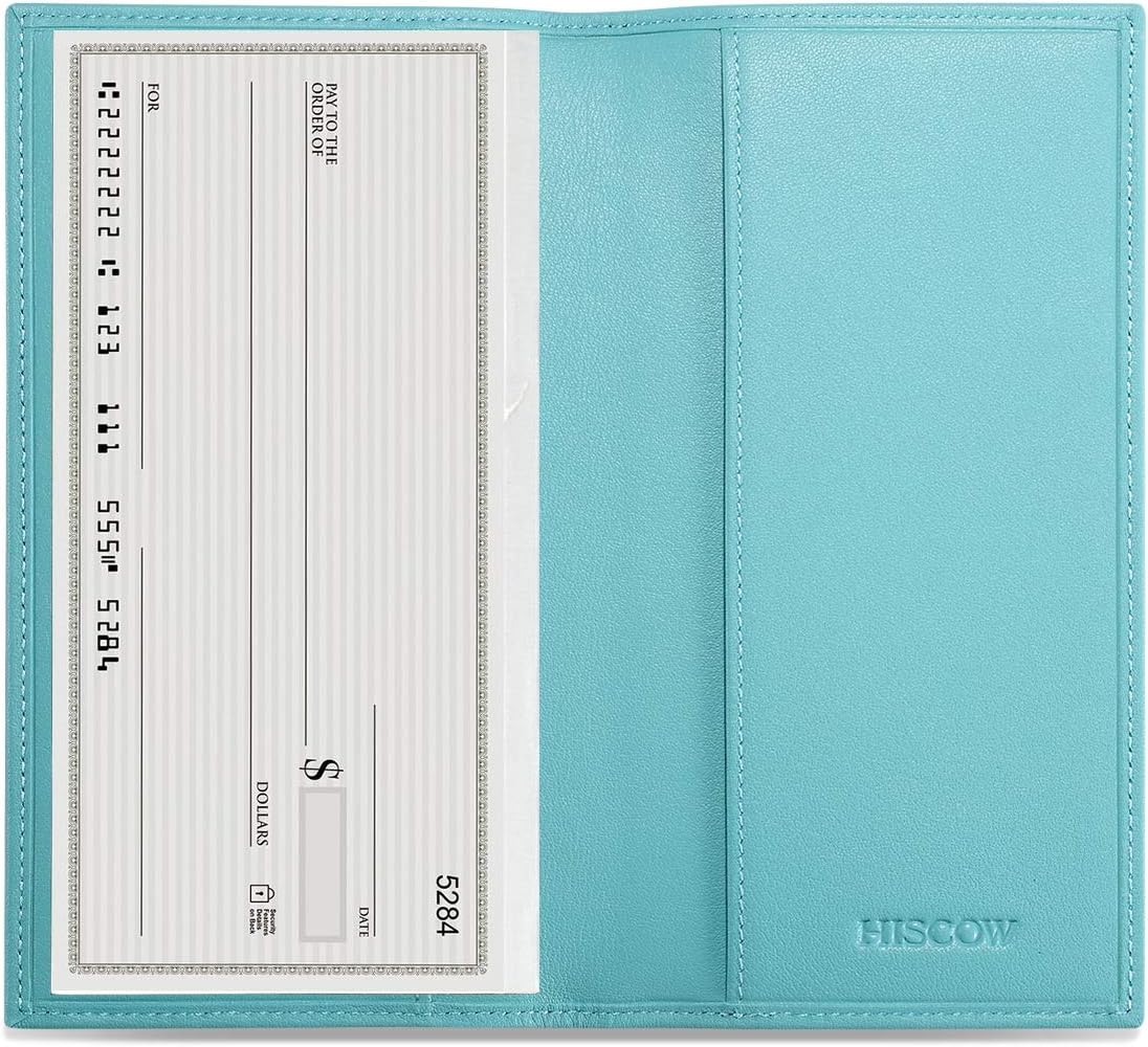 HISCOW Minimalist Checkbook Cover - Full Grain Leather (Premium Teal)