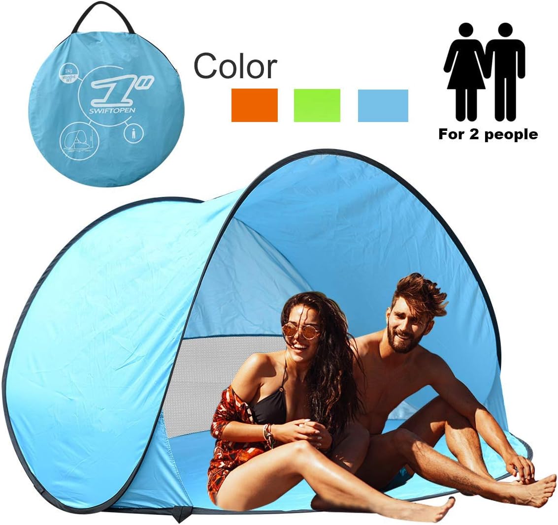 AOGETYO Instant Sun Shade Tent POP UP Family UV Play Beach Tent Cabana Anti UV Portable Automatic Kids Playing Sun Shelter for Camping Fishing Hiking (2-3 person blue)