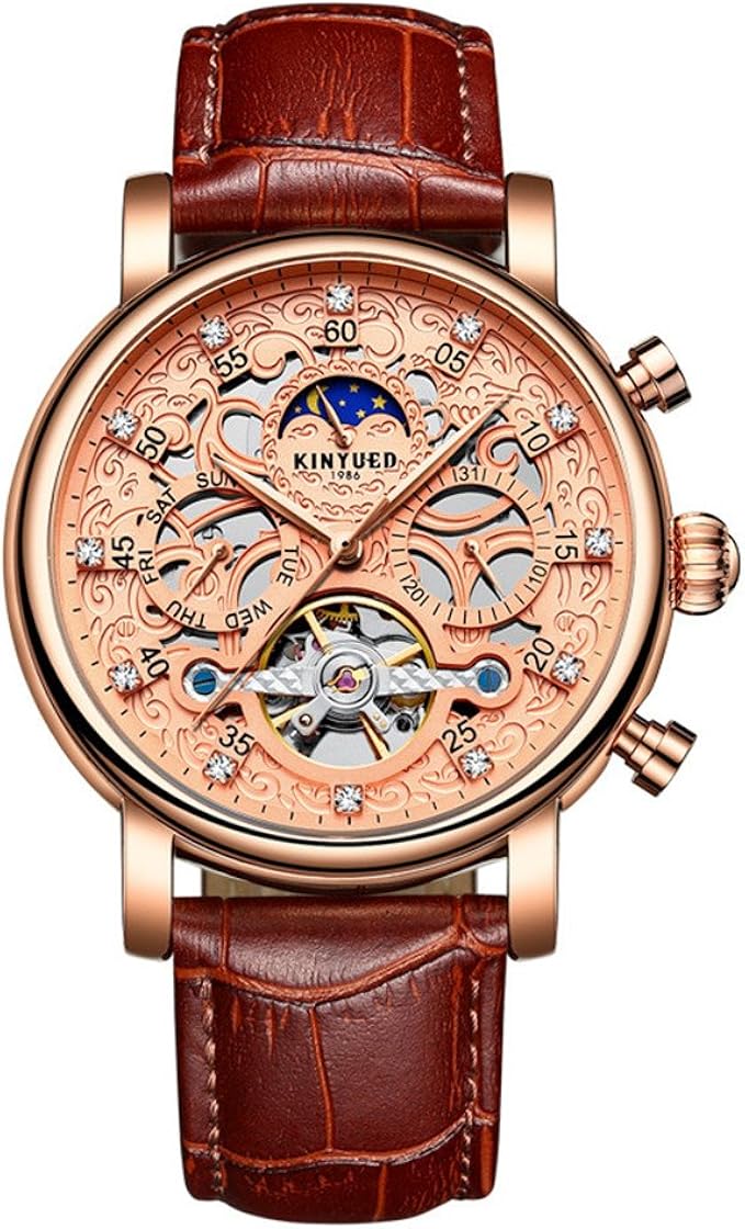 Amazon Co Jp スイス自動ファッションメンズステンレススチールmechanical Watchメンズビットレイヤレザー Red Rose Brown 腕時計