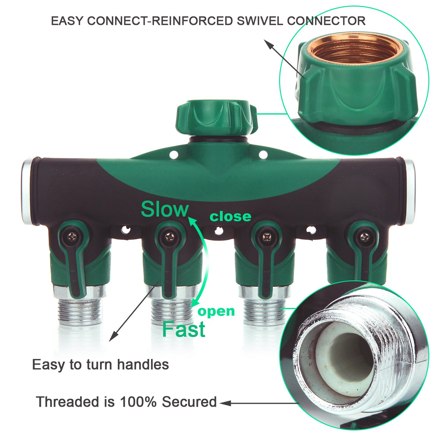 SIPIK 4 Way Hose Splitter, Hose Splitter for Garden 4 Way Water Tap Converter Connector Splitter Hose Pipe Adapter Garden Irrigation Watering(8.07 x 4.72 x 1.87).