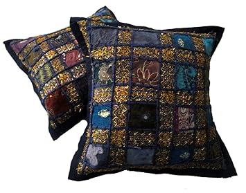 Amazon Com Sequin Patchwork Indian Sari Cushion Covers 5 Purple