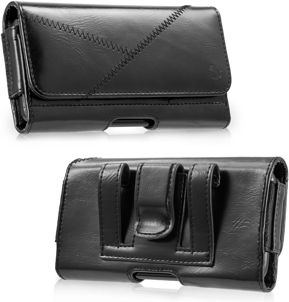 LUXMO Classic Horizontal Leather Case Fits iPhone 6 7 Leather Belt Clip Case Holster Pouch Protective Carrying Cover with Card Slots Compatible with iPhone 6 6s7 8 Galaxy S7 Edge (Black)