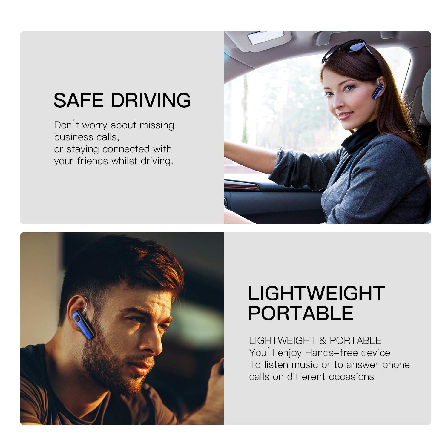 Bluetooth Headset,Hands Free Wireless Earpiece with Mic - Noise Reduction Bluetooth Earphone in-Ear Earbuds for Business/Office/Driving Support for iPhone