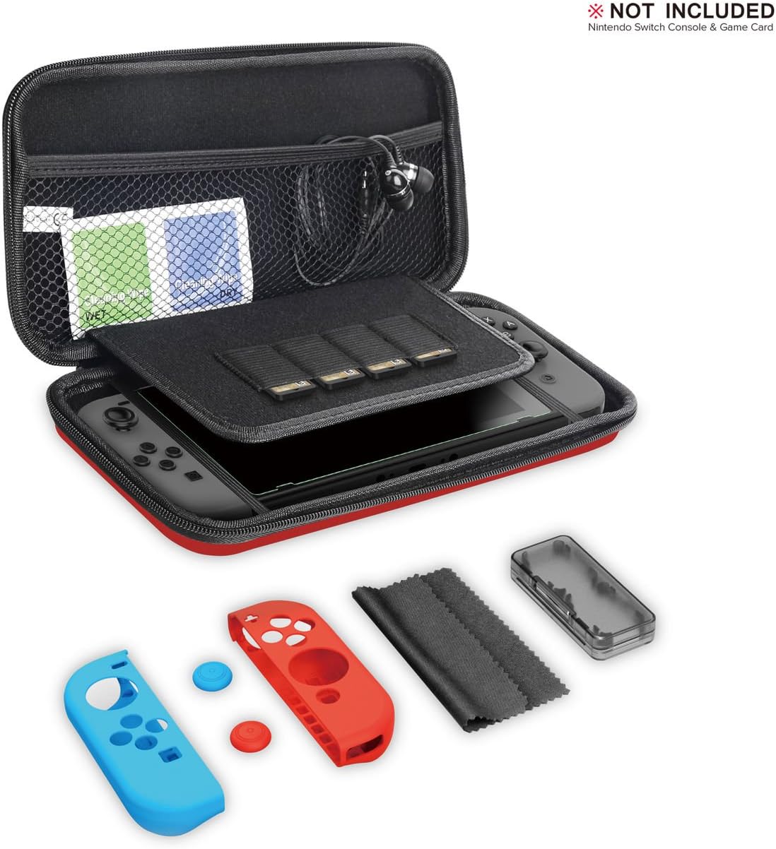 GameWill Carrying Case for Nintendo Switch with 4 Built-in Game Card Holders&Accessories-RED