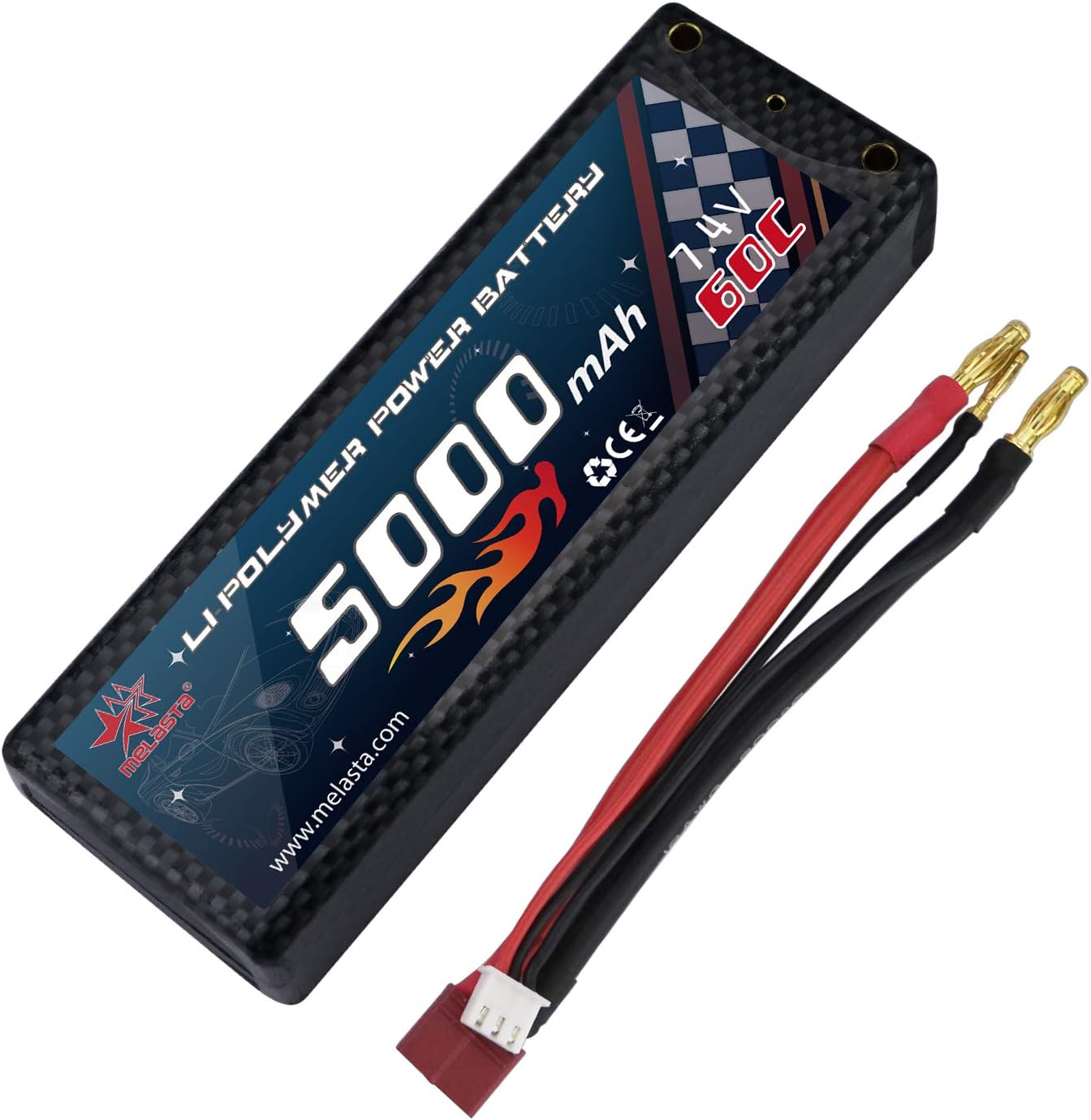melasta 2S 5000mAh 7.4V 60C LiPo RC Battery Hard Case with Deans-T Plug for RC Evader BX Car RC Truck RC Truggy Racing RC Heli Airplane [UL and CE Certificated]