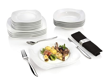 Sänger Tafelservice 'Avalon' aus Porzellan 18 teilig | Geschirrservice für 6 Personen | Geschirrset im geschwungenem Design f