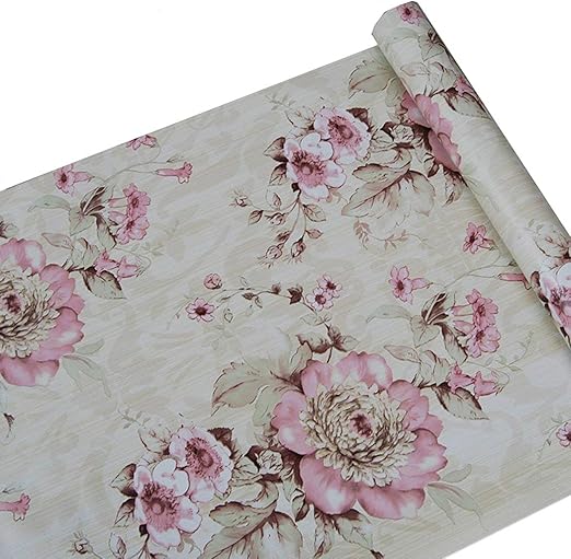 GLOW4U Self Adhesive Decorative Pink Peony Floral Contact Paper Shelf