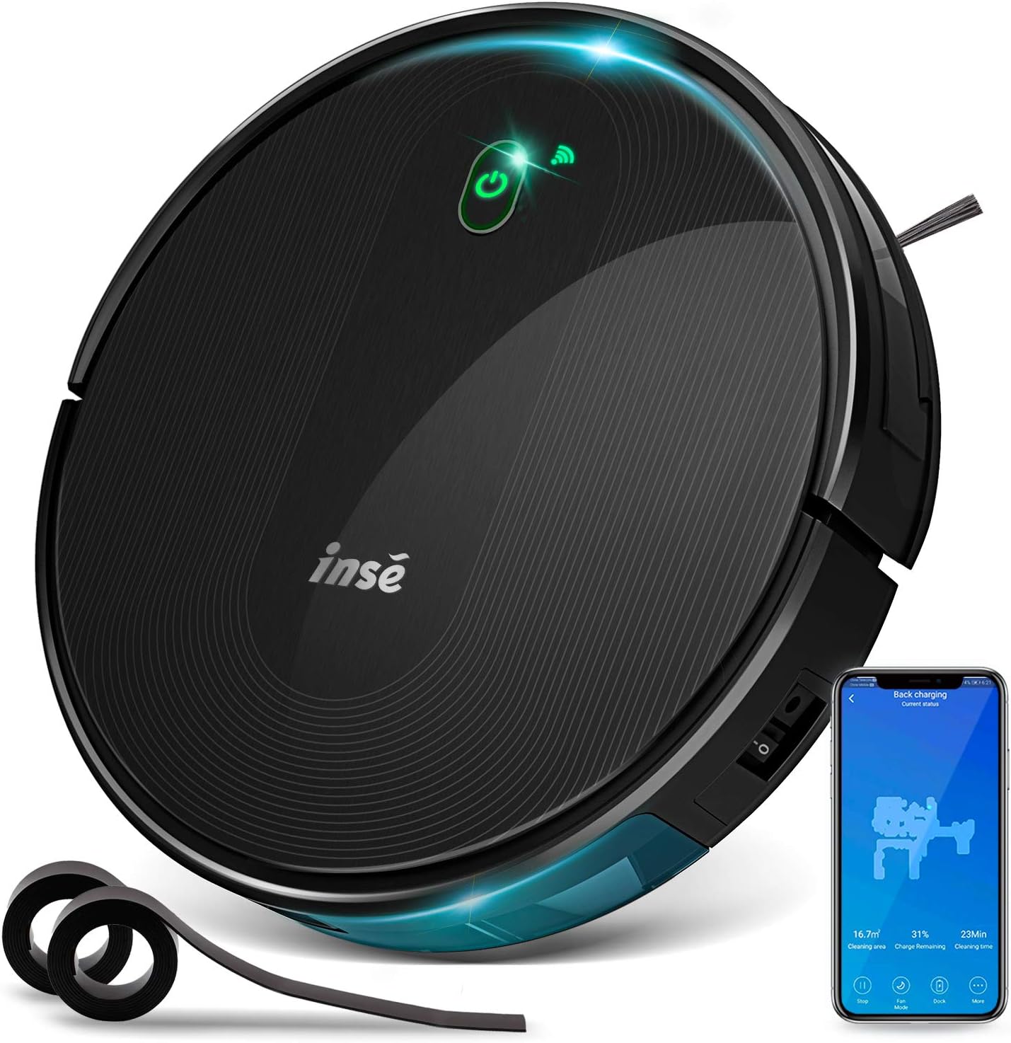 INSE Robot Vacuum Cleaner with Self Charging and 1800Pa Powerful Suction, Compatible with Alexa Google Home and WiFi Connected, 2 of Boundary Strips for Pet Hair and Hard Floor Low/Med Pile Carpet E5