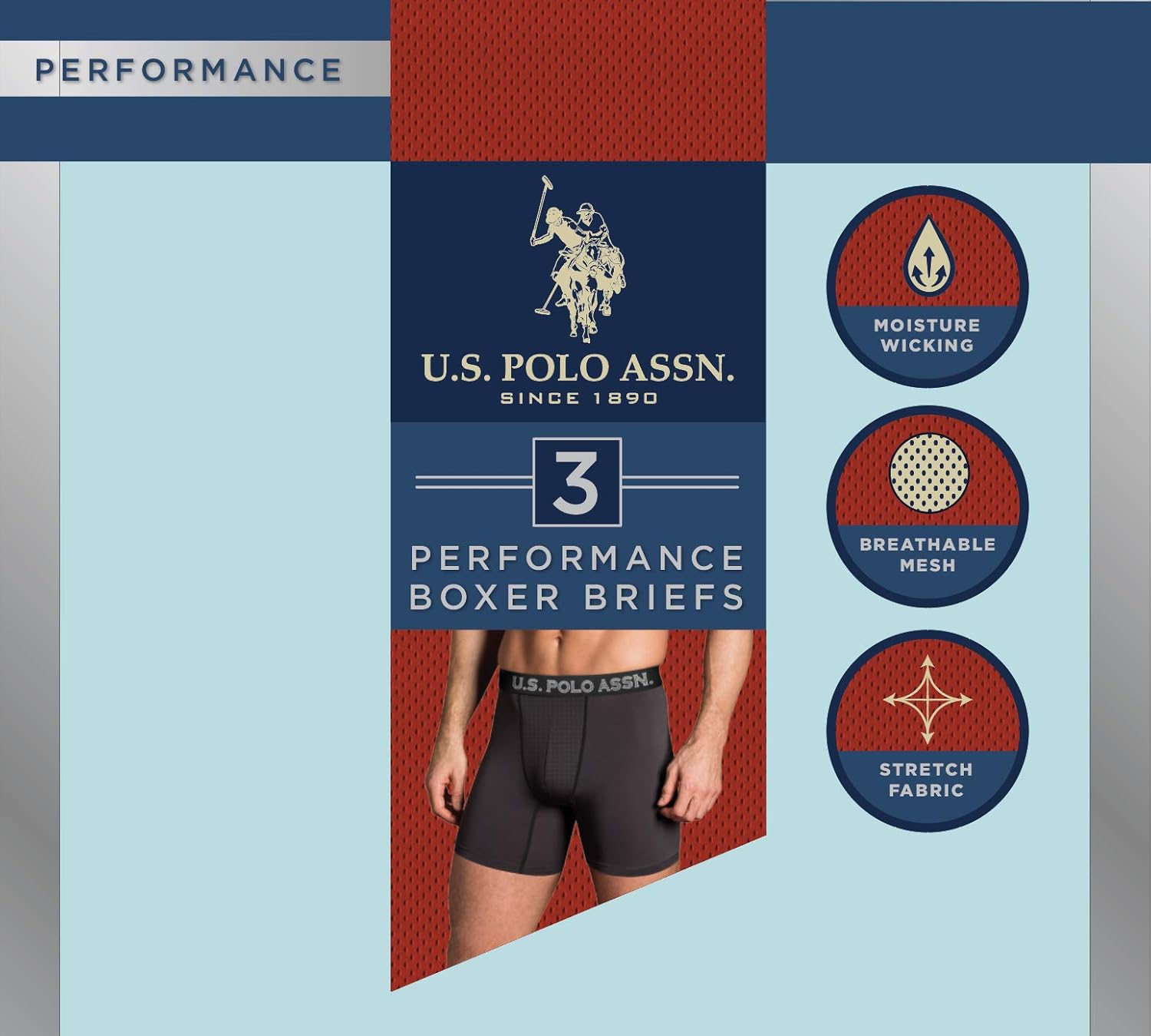 U.S. Polo Assn. Mens’ Quick Dry Performance Boxer Briefs (3 Pack), Black/Black/Black, Size Small' at  Men’s Clothing store