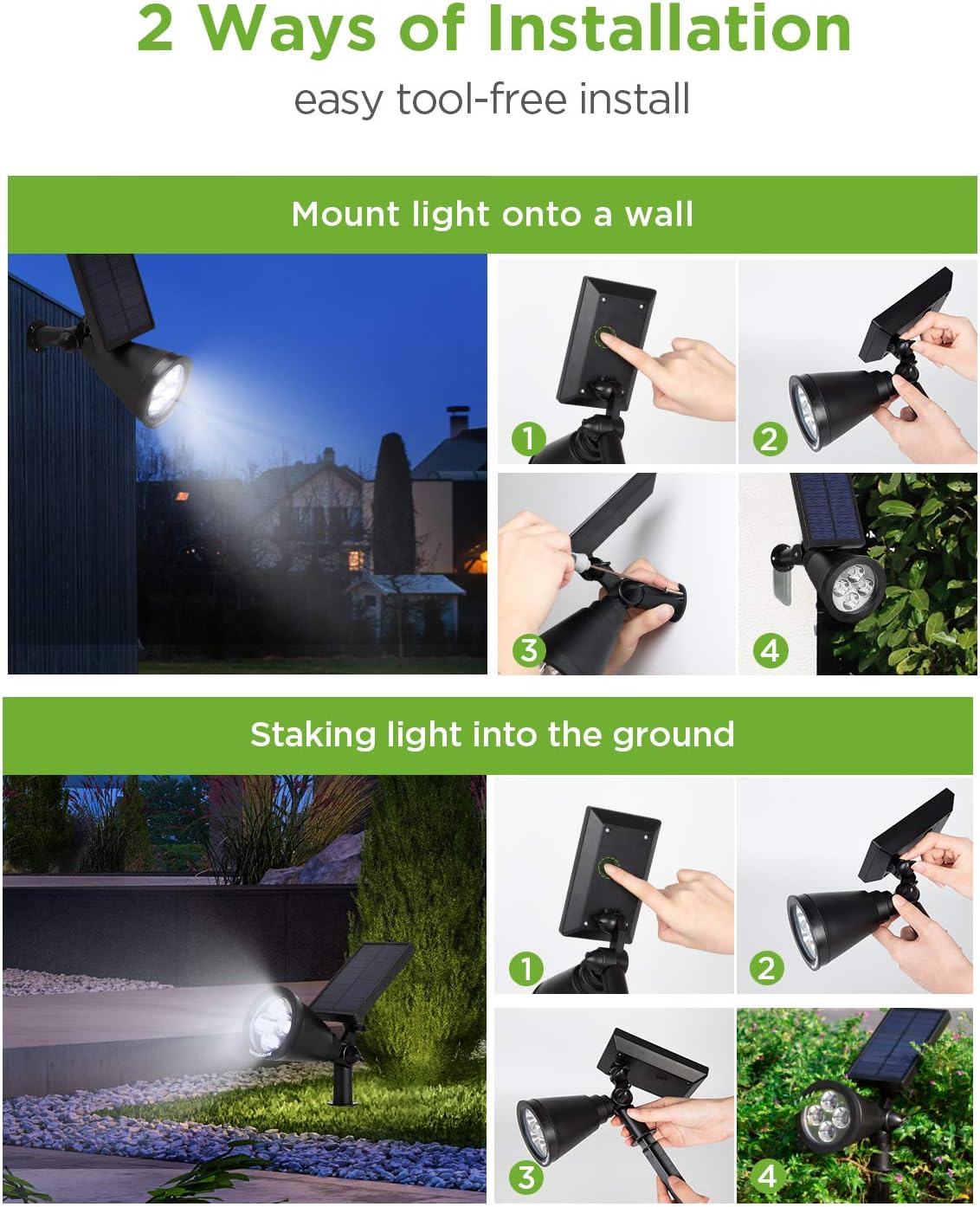 InnoGear Solar Lights Outdoor, Upgraded Waterproof Solar Powered Landscape Spotlights 2-in-1 Wall Light Decorative Lighting Auto On/Off for Pathway Garden Patio Yard Driveway Pool, Pack of 2 (White) : Home Improvement