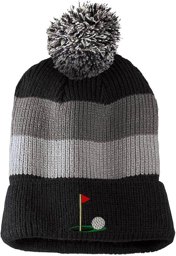 Custom Vintage Pom Pom Beanie Golf Ball on Green Embroidery